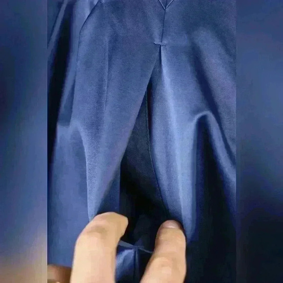 ROBERT  RODRIGUEZ Navy Blue Cotton Poly Satin Shift Pleat Fitted Dress 4US Small - Picture 5 of 10